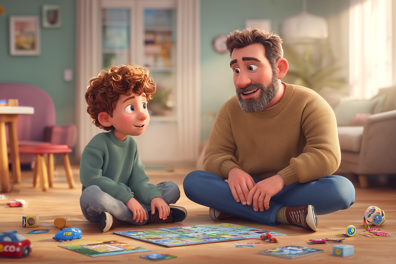 Copil și părinte ce se joacă învățând